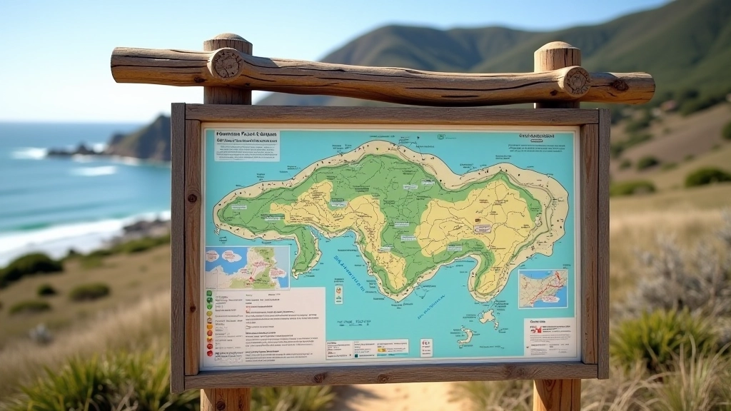 Mapa detallado de senderos en la reserva con distancias marcadas y puntos de interés destacados