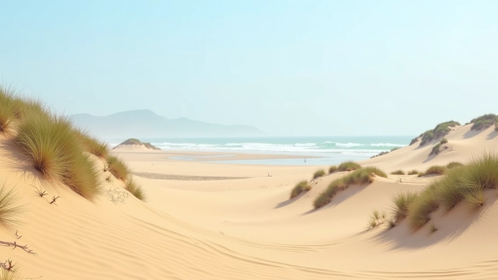 Vista panorámica de la reserva natural con dunas y océano de fondo