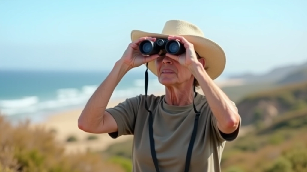 Técnicas de observación: persona con binoculares observando aves desde una distancia segura