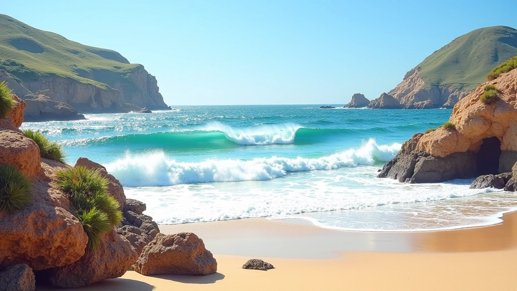 Vista de la costa rocosa y playa de Cabezas de San Juan