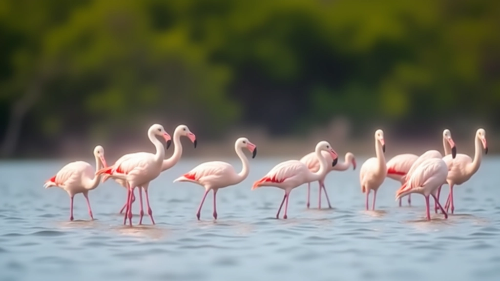 Aves marinas: garzas y flamencos rosados en aguas someras de la reserva